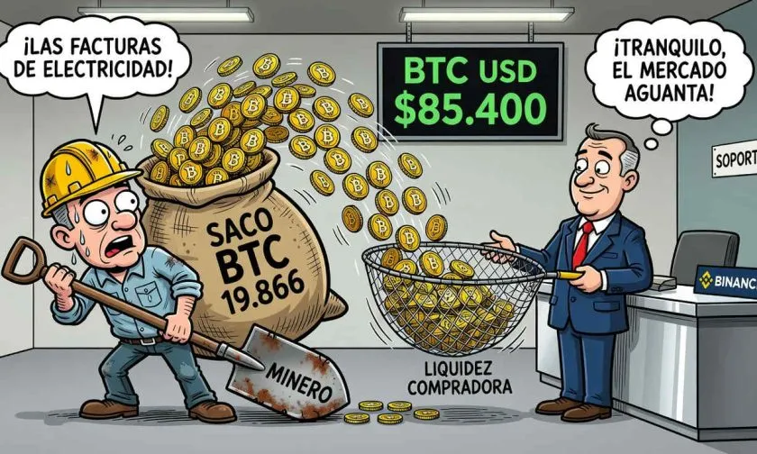 Mineros transfieren 19.866 BTC a Binance mientras Bitcoin se mantiene en USD $85.400
