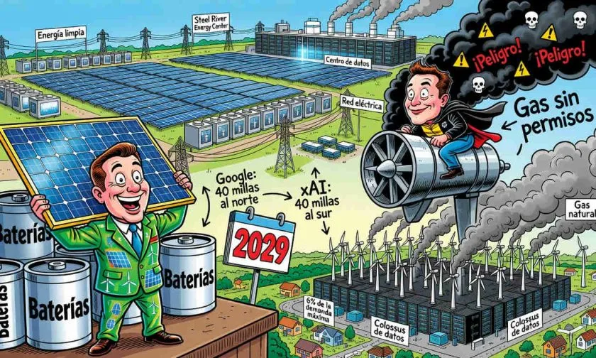 Google apuesta por energía solar y baterías mientras xAI opera una planta de gas sin permisos