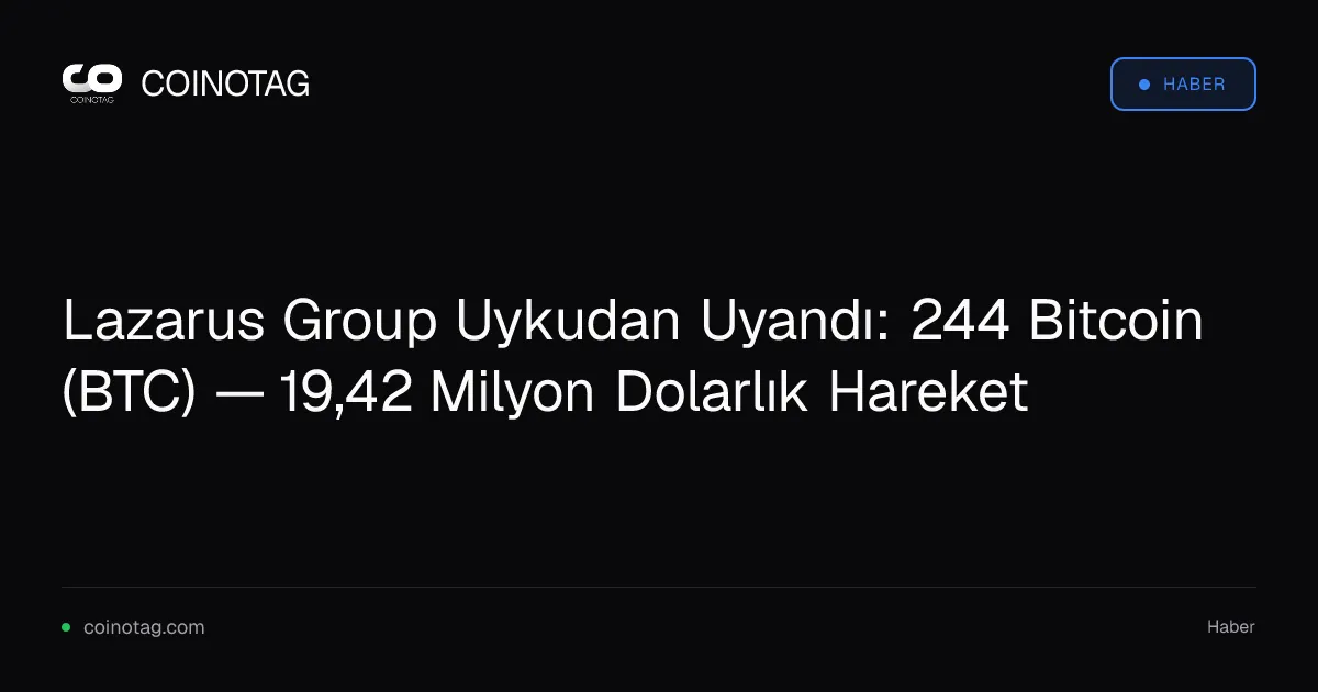 Lazarus Group Uykudan Uyandı: 244 Bitcoin (BTC) — 19,42 Milyon Dolarlık Hareket