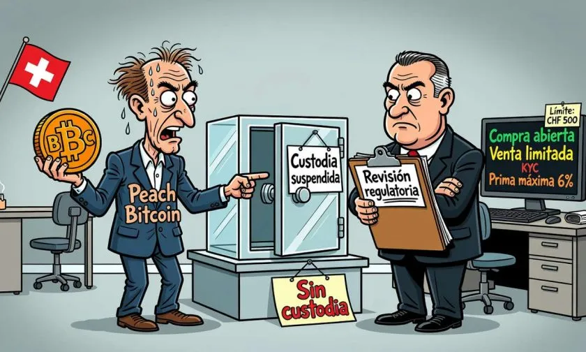 Peach Bitcoin restringe ventas sin KYC mientras revisa cumplimiento en Suiza
