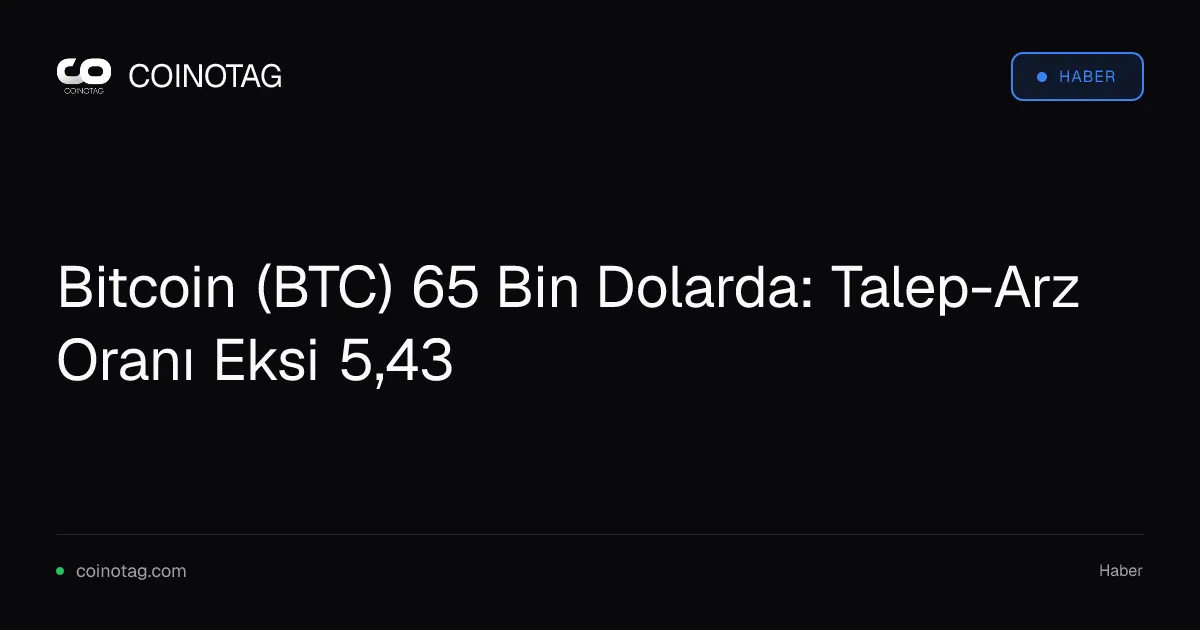 Bitcoin (BTC) 65 Bin Dolarda: Talep-Arz Oranı Eksi 5,43