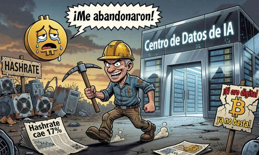 Hashrate de Bitcoin cae 17% mientras mineros se trasladan a IA por rentabilidad
