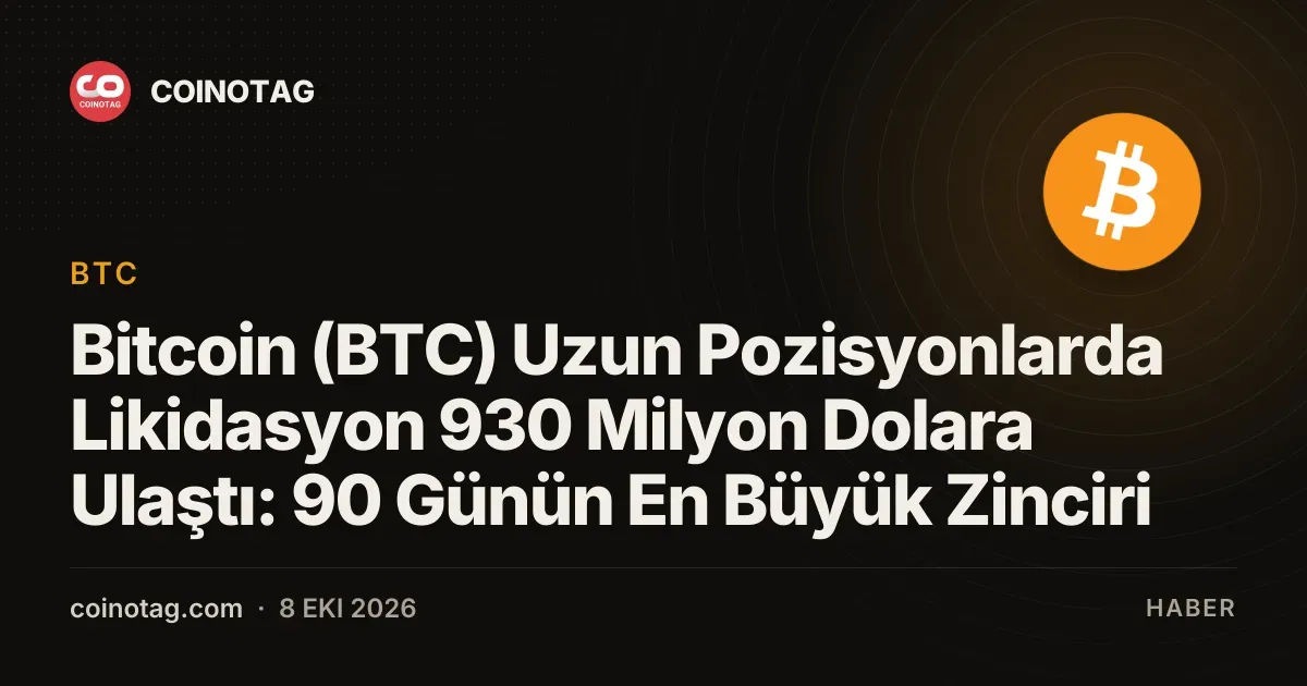 Bitcoin uzun pozisyon likidasyonu 930 milyon dolara ulaştı, 90 günün en yüksek seviyesi