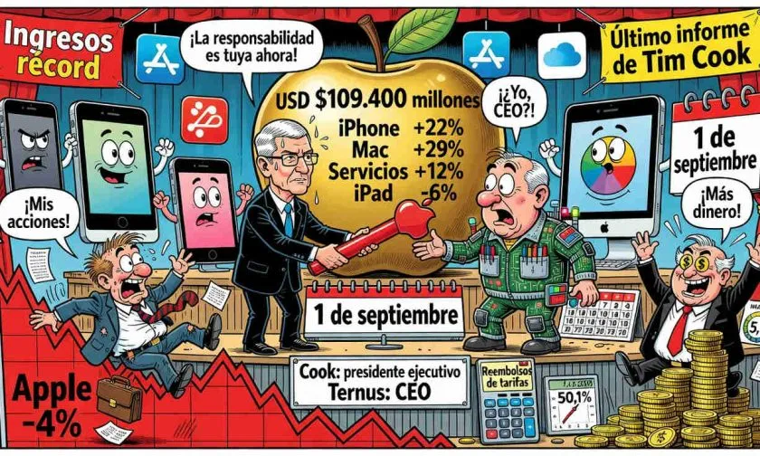 Apple cae 4% pese a ingresos récord en el último informe de Tim Cook como CEO
