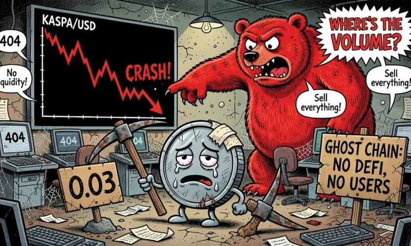 Kaspa ($KAS) al 21 de junio: el volumen se hunde un 38% y el precio coquetea con el abismo