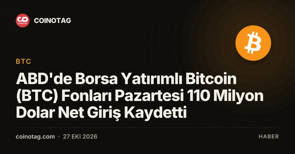Spot Bitcoin fonları pazartesi günü 110 milyon dolar net giriş yakaladı