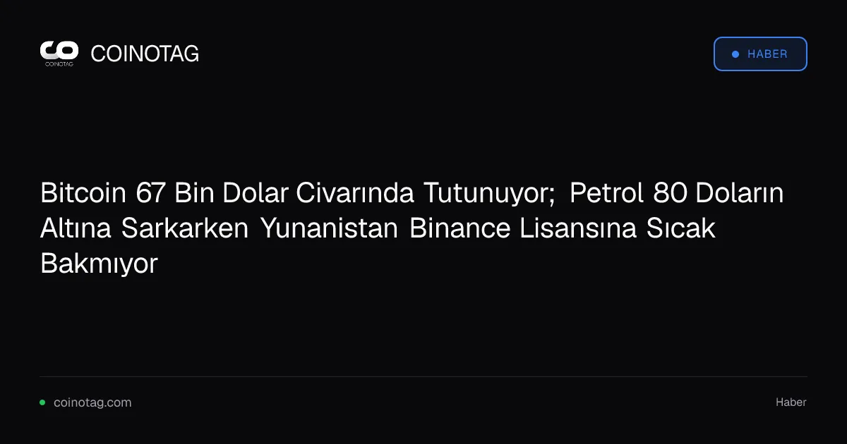 Bitcoin 67 Bin Dolar Civarında Tutunuyor; Petrol 80 Doların Altına Sarkarken Yunanistan Binance Lisansına Sıcak Bakmıyor