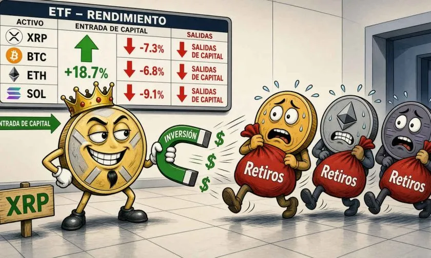 XRP registra entradas netas en ETF mientras BTC, ETH y SOL sufren retiros