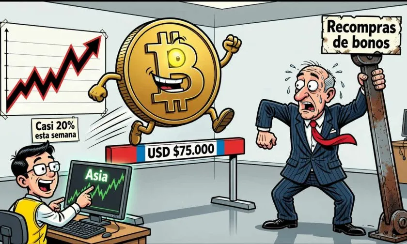 Bitcoin alcanza USD $75.740 y refuerza el rally cripto en Asia