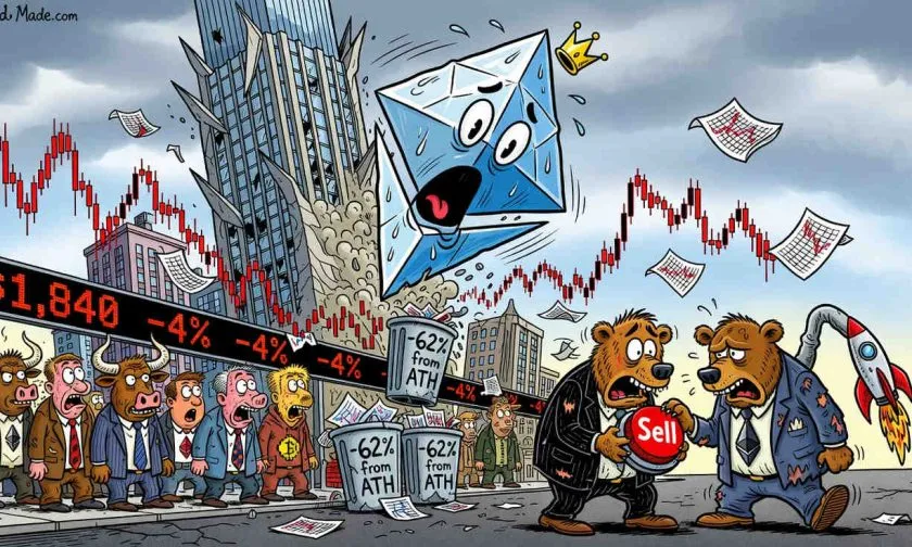 Ethereum se desploma 4% hasta USD $1.840 y pierde la media de 200 días