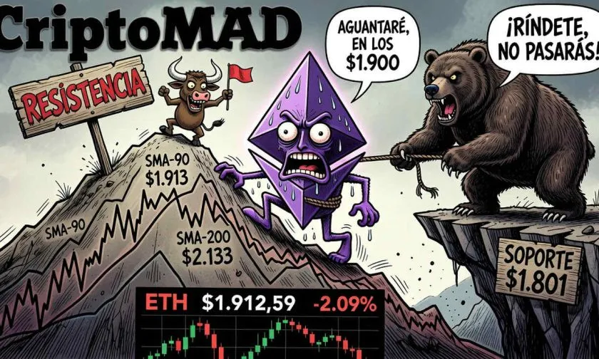 Ethereum retrocede un 2% y pone en jaque el soporte de los $1.900