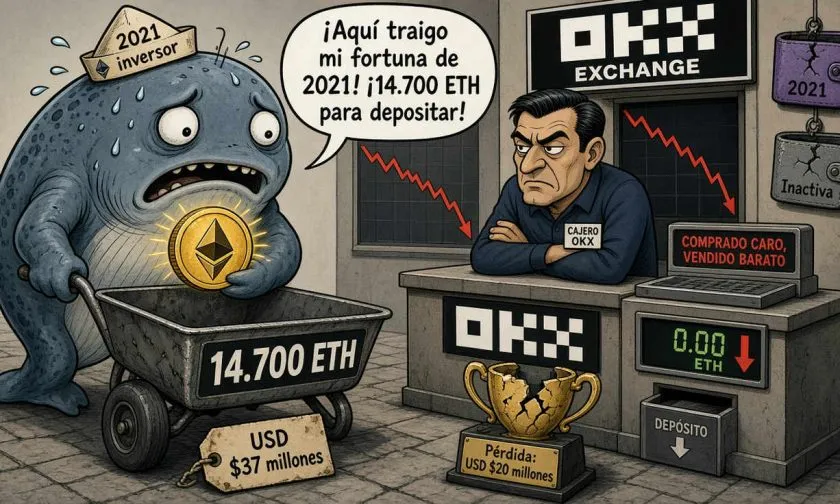 Ballena de Ethereum traslada $37 millones en ETH con pérdidas significativas