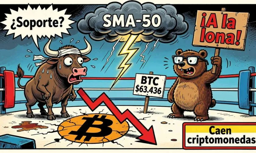 Bitcoin cae a $63.436 y pierde soporte de corto plazo en jornada de alta presión vendedora