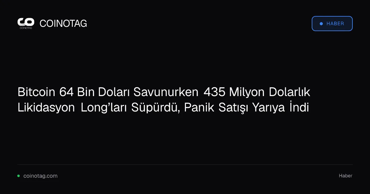 Bitcoin 64 Bin Doları Savunurken 435 Milyon Dolarlık Likidasyon Long’ları Süpürdü, Panik Satışı Yarıya İndi