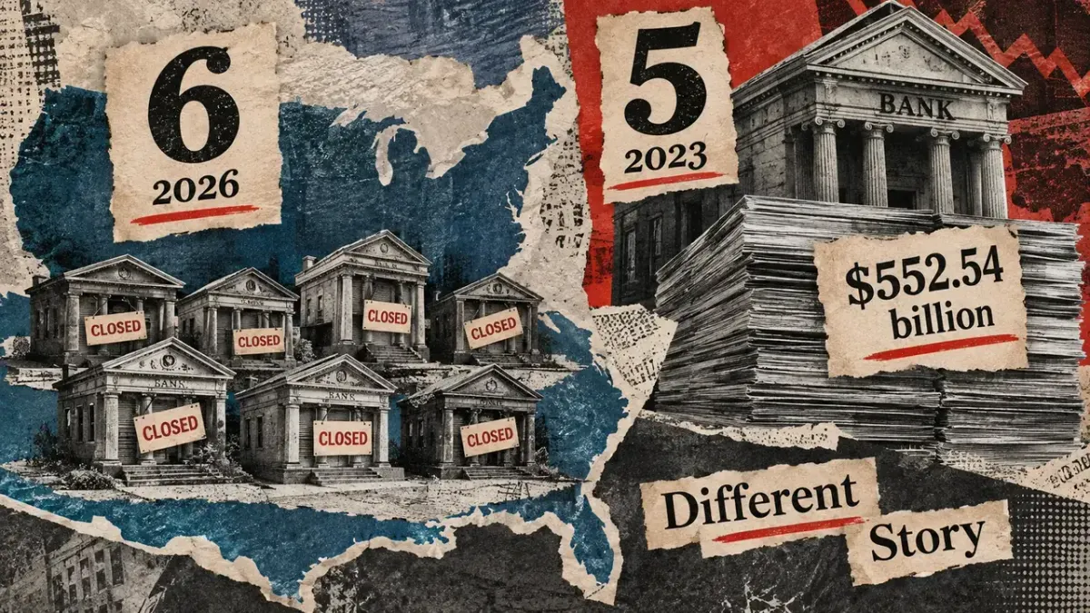 2026 sees six US bank failures, but assets drop to $1.43 billion