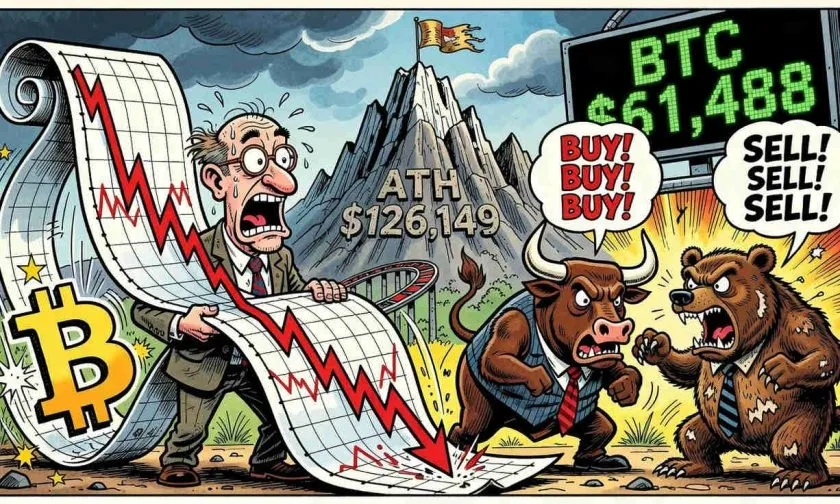 Bitcoin ($BTC) repunta un 3,76% y escala a $61.488, pero la amenaza de caer bajo $60.000 acecha