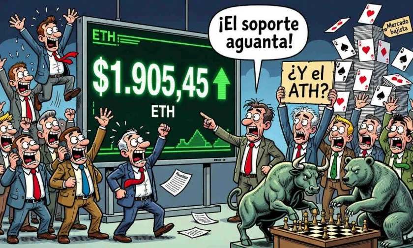Ethereum rebota 2,19% y alcanza $1.905, pero sigue 61,49% abajo de su máximo histórico