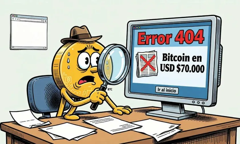 Bitcoin en $70.000 no se confirma por error 404 en enlace citado