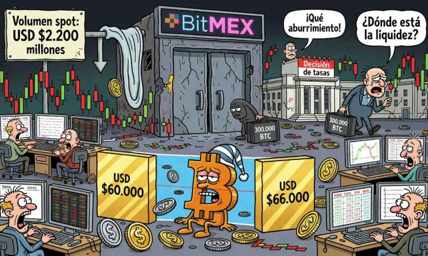 Bitcoin enfrenta su mes más lento desde 2023 mientras el volumen spot se desploma