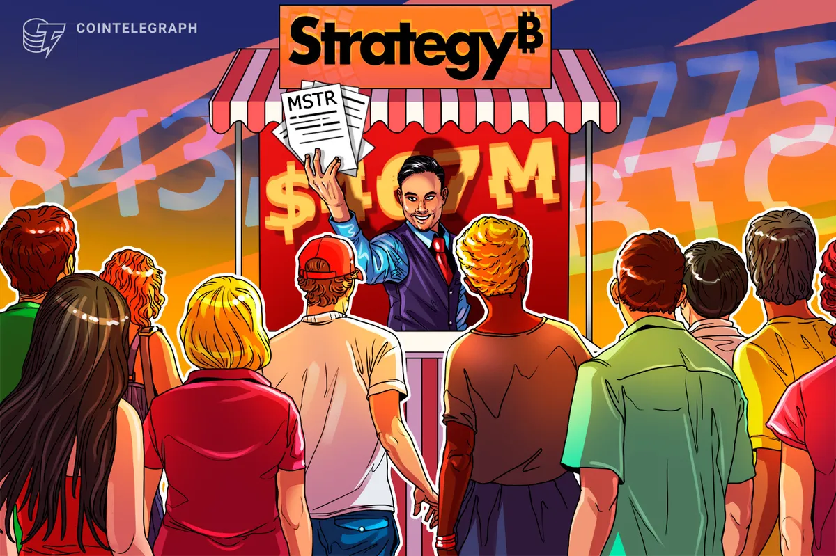 Strategy vende US$ 467 milhões em ações e mantém reserva de 843.775 Bitcoins