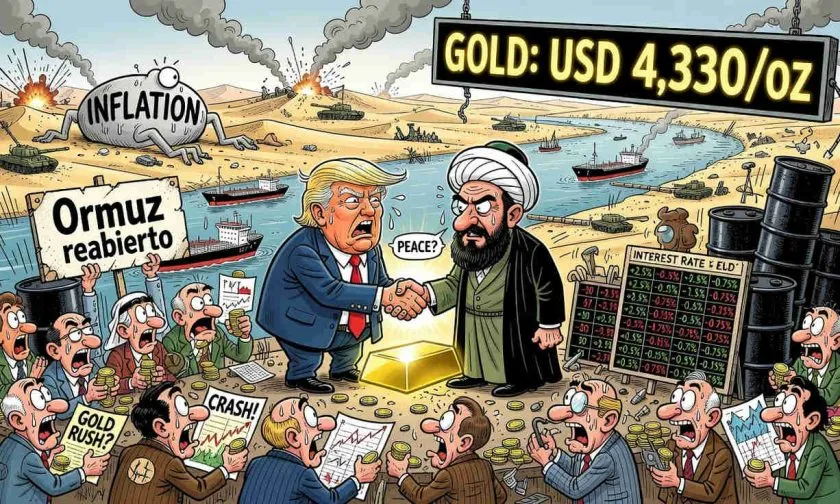 Oro se estabiliza cerca de USD $4.330 mientras EE. UU. e Irán afinan acuerdo de paz interino