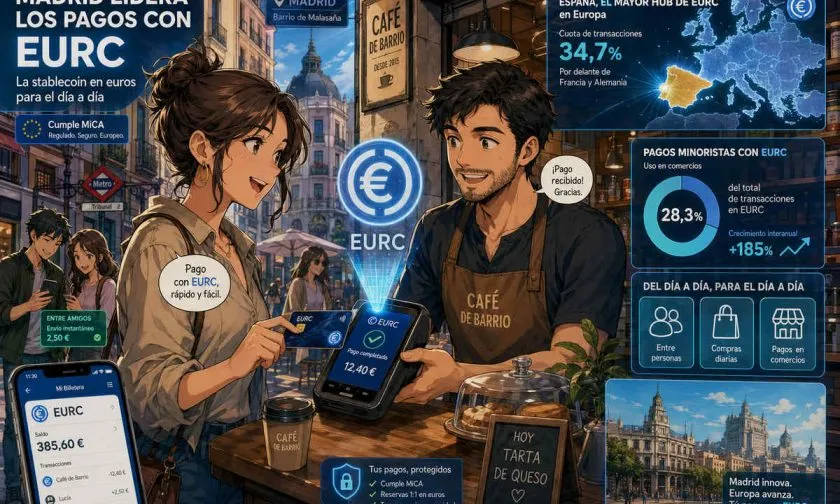 España lidera la adopción minorista de EURC en Europa, según datos de Brighty