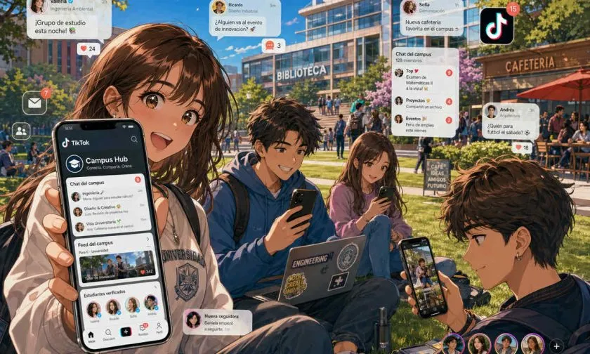 TikTok lanza Campus Hub, nueva función con chats grupales y feeds para universitarios verificados