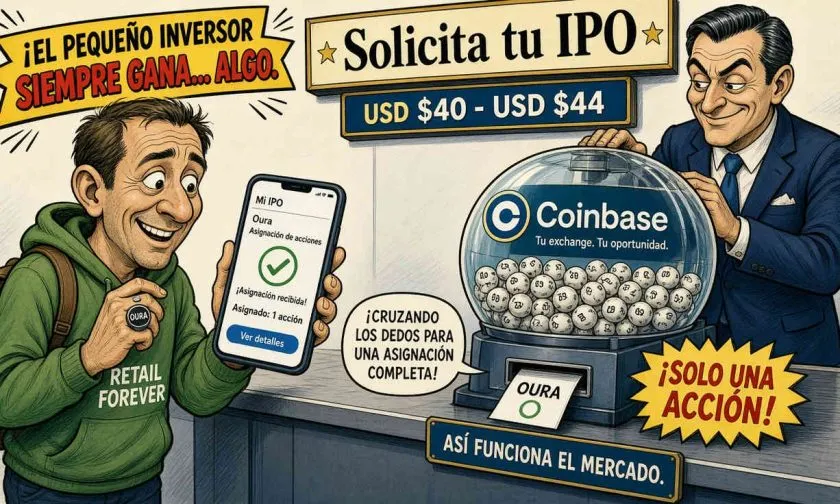 Coinbase permite a minoristas acceder a IPO de Oura con 50 millones de acciones
