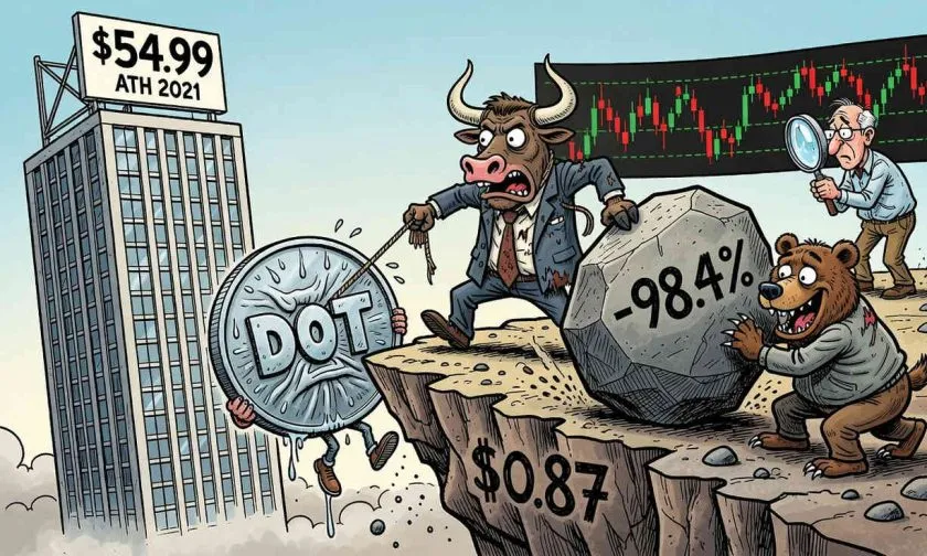 Polkadot (DOT) repunta un 4% en medio de la agonía de los USD $0,87 ¿Reversión o último suspiro?
