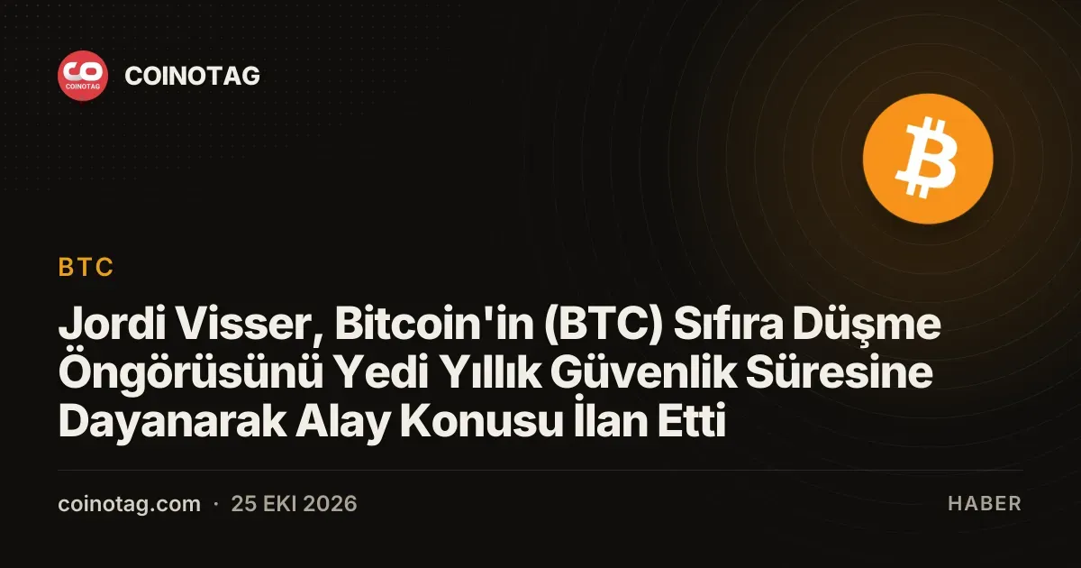 Jordi Visser, Bitcoin'in (BTC) Sıfıra Düşme Öngörüsünü Yedi Yıllık Güvenlik Süresine Dayanarak Alay Konusu İlan Etti