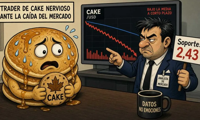 CAKE enfrenta presión con cotización de USD $2,47 y señales técnicas mixtas
