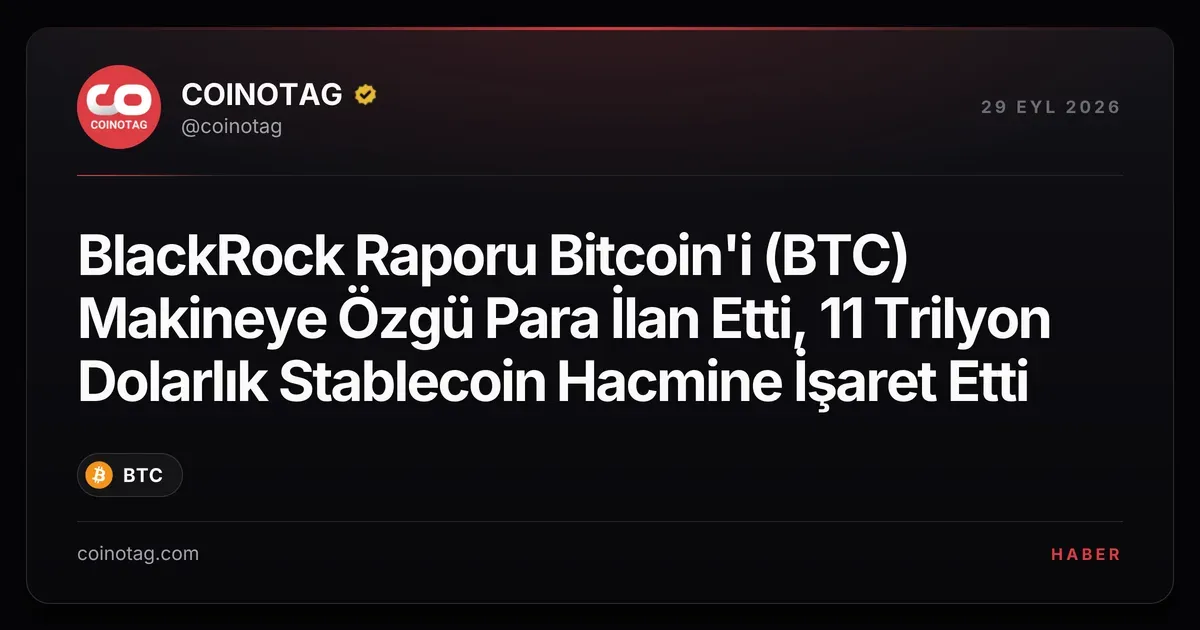 BlackRock Raporu Bitcoin'i (BTC) Makineye Özgü Para İlan Etti, 11 Trilyon Dolarlık Stablecoin Hacmine İşaret Etti