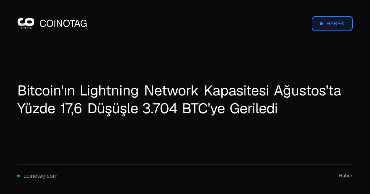 Bitcoin'ın Lightning Network Kapasitesi Ağustos'ta Yüzde 17,6 Düşüşle 3.704 BTC'ye Geriledi
