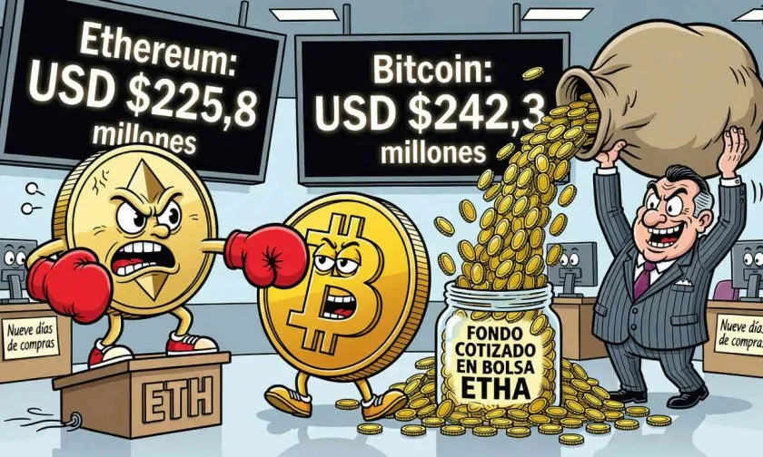 ETF de Ethereum recaudan $225,8 millones, se acercan a Bitcoin