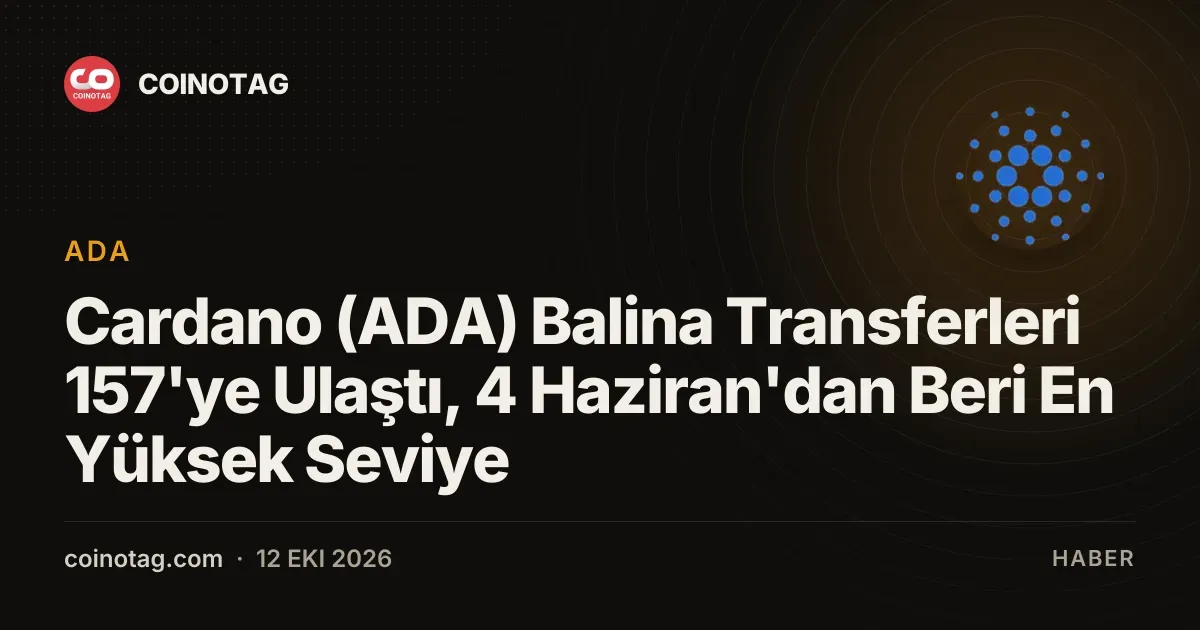 Cardano (ADA) Balina Transferleri 157'ye Ulaştı, 4 Haziran'dan Beri En Yüksek Seviye