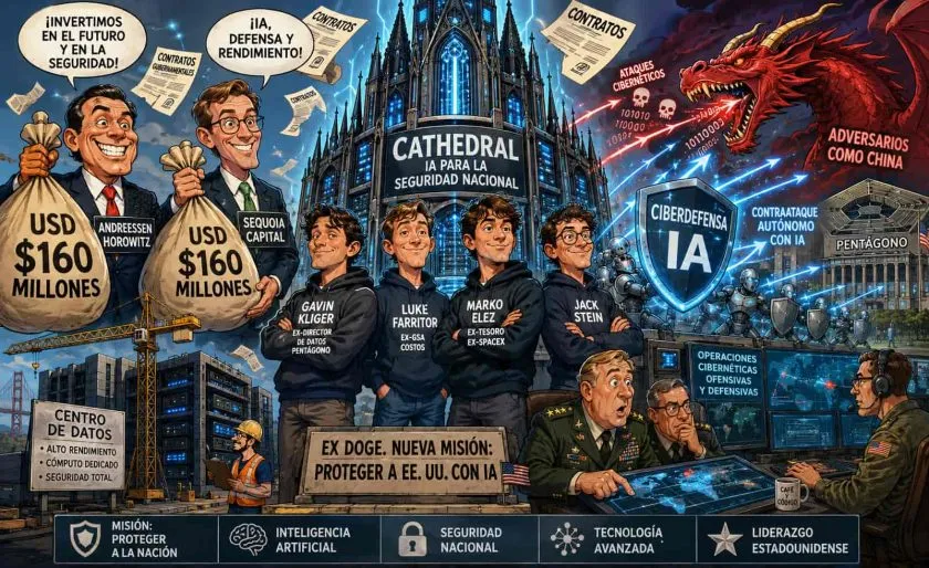 Exintegrantes de D.O.G.E fundan Cathedral, startup IA enfocada en ciberdefensa militar y recaudan USD $160 millones