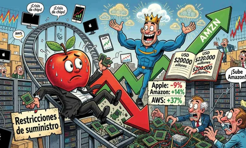 Apple cae 9% y Amazon sube 14% tras resultados que dividen al mercado
