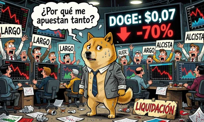 Interés abierto en futuros de Dogecoin alcanza USD $1.210 millones pese a caída del 70%