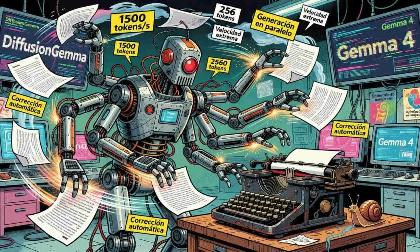 DiffusionGemma de Google transforma Gemma 4 en generador de texto a 1.500 tokens por segundo