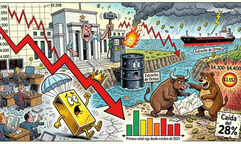 El oro entra en zona de mercado bajista y pone USD $3.550 en la mira