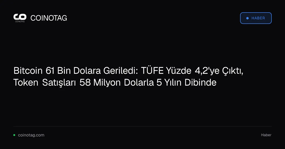 Bitcoin 61 Bin Dolara Geriledi: TÜFE Yüzde 4,2'ye Çıktı, Token Satışları 58 Milyon Dolarla 5 Yılın Dibinde