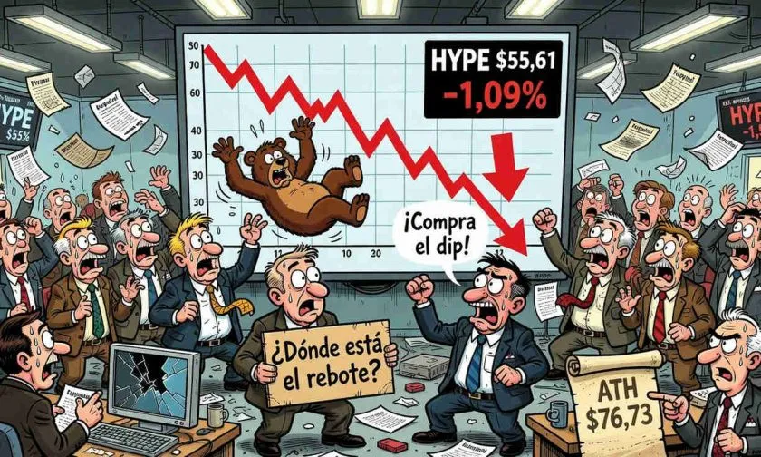 Hyperliquid ($HYPE) cae a $55,61 y enfrenta soporte crítico tras descenso del 1,09%