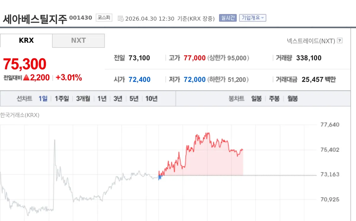 [특징주] 세아베스틸지주, 1분기 영업익 급증에 강세…성장 기대도 부각