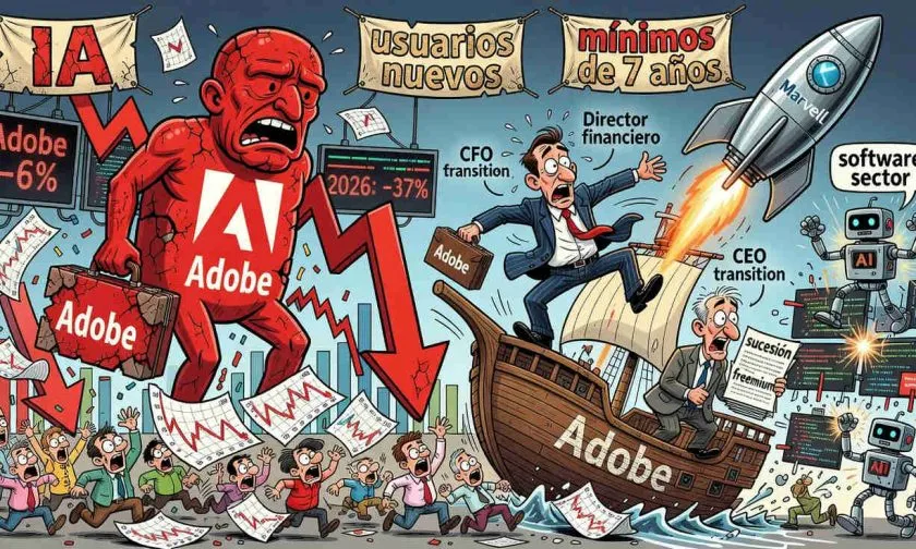 Adobe se hunde 6% tras salida de su CFO a Marvell en plena presión por la IA