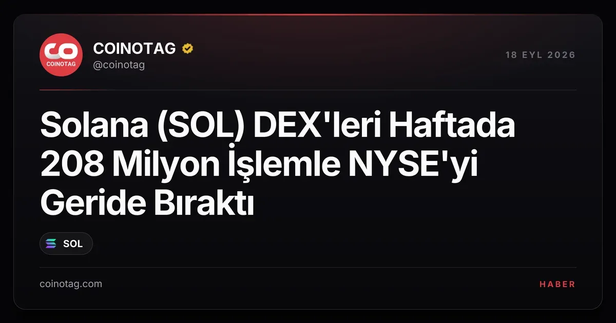 Solana (SOL) DEX'leri Haftada 208 Milyon İşlemle NYSE'yi Geride Bıraktı