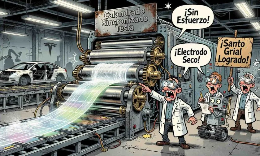 Tesla revoluciona la fabricación de baterías con una máquina de calandrado sincronizado
