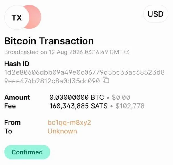 Kullanıcı, 1,6 BTC için 102.778 Dolar işlem ücreti ödedi