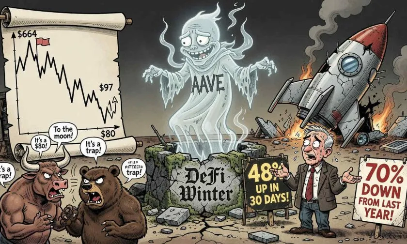 Aave desafía la gravedad con un alza del 48% en 30 días, pero el fantasma de los $664 merodea