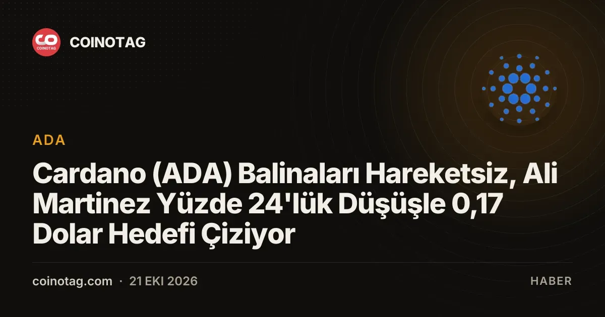 Cardano (ADA) Balinaları Hareketsiz, Ali Martinez Yüzde 24'lük Düşüşle 0,17 Dolar Hedefi Çiziyor