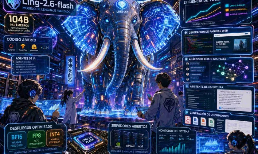 Ling-2.6-flash pasa a código abierto con 104B parámetros y foco en agentes de IA